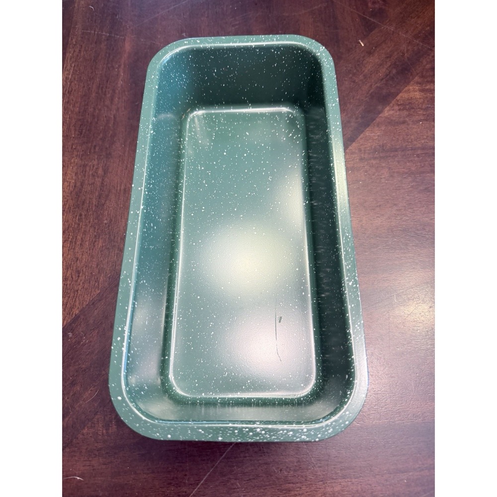 Vintage Green Speckled Enamelware Bread Pan